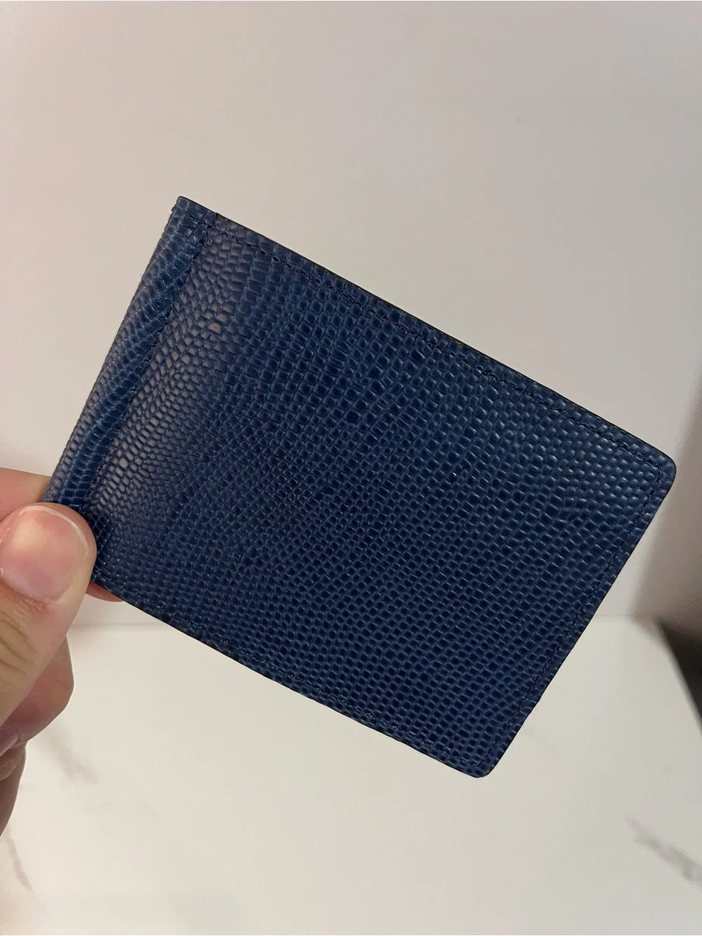 Men's Navy Leather Money Clip Wallet